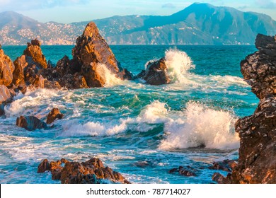 Waves On Rocky Shore.