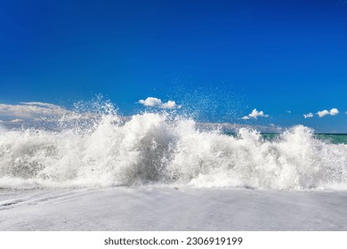 Waves on sandy Italian beach at sunny summer day - Shutterstock ID 2306919199