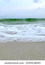 waves rolling in on a sandy beach 