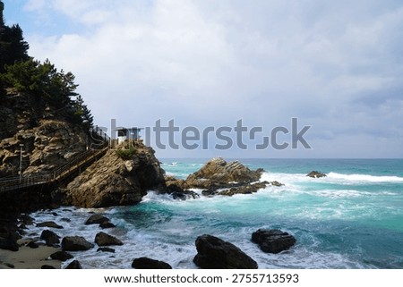   The waves, the sky, rocks, and the ever-changing and rough sea of Jeongdongjin Fan-gil in the East Sea remain unchanged.                             