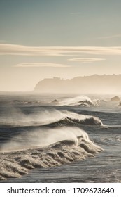 waves and wind on the coast betwen the Town Porto Moniz and Ribeira da janela on the Island of Madeira in the Atlantic Ocean of Portugal.  Madeira, Porto Moniz, April, 2018