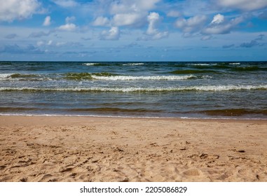 Waves In Windy Weather On The Baltic Sea In August, Seascape In Summer On The Baltic Sea