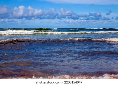 Waves In Windy Weather On The Baltic Sea In August, Seascape In Summer On The Baltic Sea