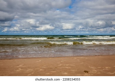 Waves In Windy Weather On The Baltic Sea In August, Seascape In Summer On The Baltic Sea