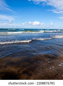 Waves In Windy Weather On The Baltic Sea In August, Seascape In Summer On The Baltic Sea