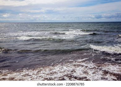 Waves In Windy Weather On The Baltic Sea In August, Seascape In Summer On The Baltic Sea