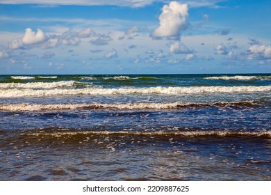 Waves In Windy Weather On The Baltic Sea In August, Seascape In Summer On The Baltic Sea