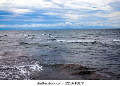 Waves In Windy Weather On The Baltic Sea In August, Seascape In Summer On The Baltic Sea