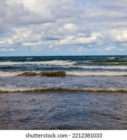 Waves In Windy Weather On The Baltic Sea In August, Seascape In Summer On The Baltic Sea