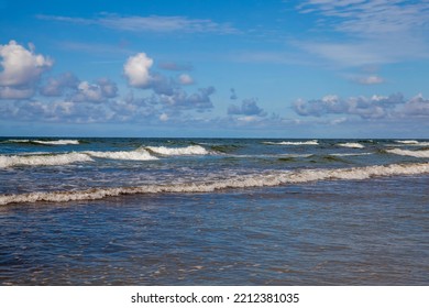 Waves In Windy Weather On The Baltic Sea In August, Seascape In Summer On The Baltic Sea