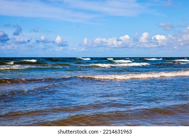 Waves In Windy Weather On The Baltic Sea In August, Seascape In Summer On The Baltic Sea