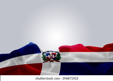 waving abstract fabric Dominican Republic flag on Gray background