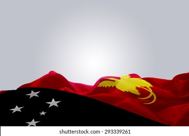 waving abstract fabric Papua New Guinea flag on Gray background