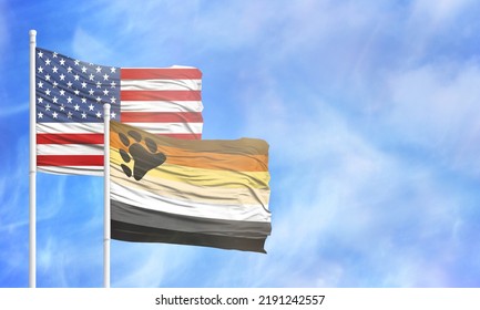 Waving American Flag And Flag Of Bear Brotherhood.