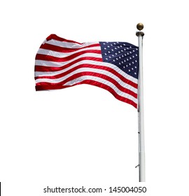 Waving American US Flag Isolated On White Background