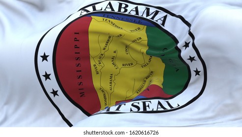 Waving Beautiful Alabama State Seal Flag.