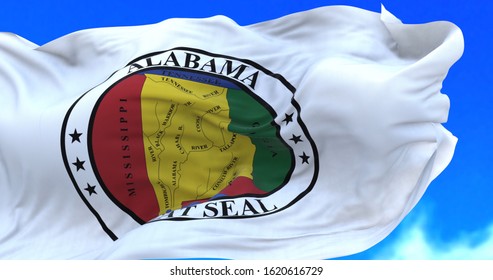 Waving Beautiful Alabama State Seal Flag.