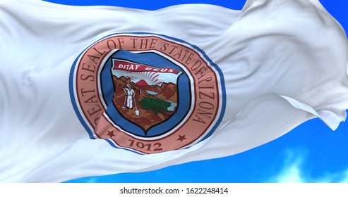 Waving Beautiful Arizona State Seal Flag.