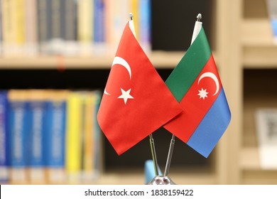 Waving Colorful Flag Of Turkey And National Flag Of Azerbaijan. 