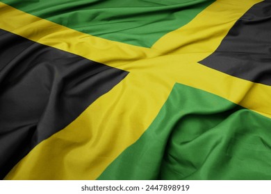 waving colorful national flag of jamaica. macro shot - Powered by Shutterstock