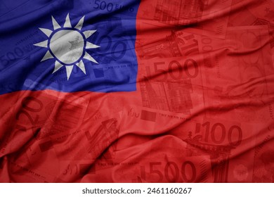 waving colorful national flag of taiwan on a euro money banknotes background. finance concept. macro shot - Powered by Shutterstock