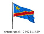 Waving Democratic Republic of the Congo Country Flag, white background, close up, selective focus, national, flagpole, official, public, colorful