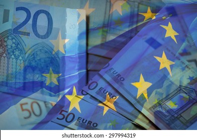 Waving EU flag on a euro money - background