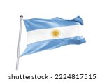 Waving Flag of Argentina in White Background. Argentina Flag on pole for Independence day. The symbol of the state on wavy fabric.