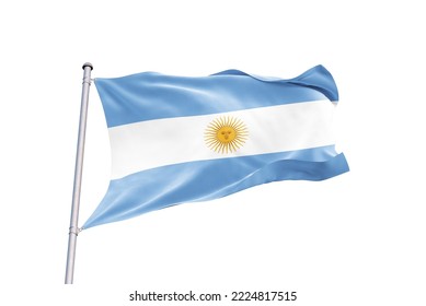 Waving Flag of Argentina in White Background. Argentina Flag on pole for Independence day. The symbol of the state on wavy fabric.