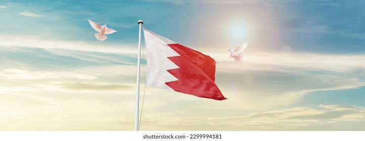Waving flag of Bahrain in beautiful sky. Bahrain flag for independence day. - Powered by Shutterstock