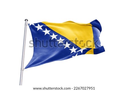 Waving flag of Bosnia and Herzegovina in white background. Bosnia and Herzegovina flag for independence day. The symbol of the state on wavy fabric.