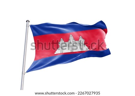 Waving flag of Cambodia in white background. Cambodia flag for independence day. The symbol of the state on wavy fabric.