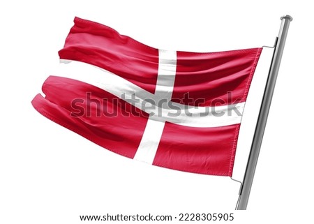 Waving Flag of Denmark in White Background. Denmark Flag on pole for Independence day. The symbol of the state on wavy fabric.