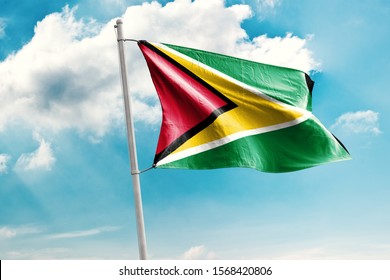 Waving Flag Guyana Blue Sky Guyana Stock Photo 1568420806 | Shutterstock