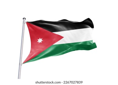 Waving flag of Jordan in white background. Jordan flag for independence day. The symbol of the state on wavy fabric.