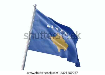 Waving flag of Kosovo in white background. Kosovo flag for independence day. The symbol of the state on wavy fabric.