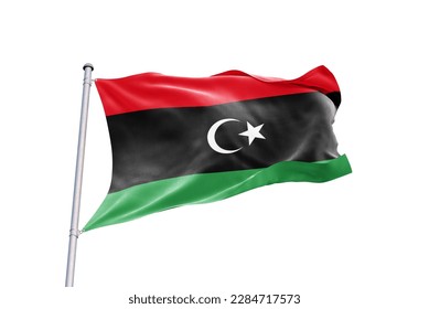 Waving flag of Libya in white background. Libya flag for independence day. The symbol of the state on wavy fabric.