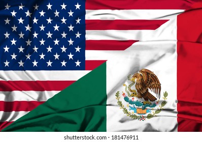 Waving Flag Of Mexico And USA