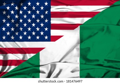 Waving flag of Nigeria and USA