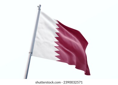 Waving flag of Qatar in white background. Qatar flag for independence day. The symbol of the state on wavy fabric.