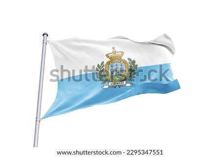 Waving flag of San Marino in white background. San Marino flag for independence day. The symbol of the state on wavy fabric.