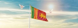 Waving Flag Of Sri Lanka In Beautiful Sky. Sri Lanka Flag For Independence Day.