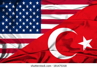 Waving Flag Of Turkey And USA