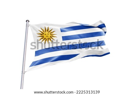 Waving Flag of Uruguay in White Background. Uruguay Flag on pole for Independence day. The symbol of the state on wavy fabric.