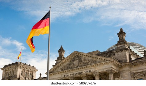 Waving German Flag Closeup Over Reichstag Stock Photo 580989676 ...