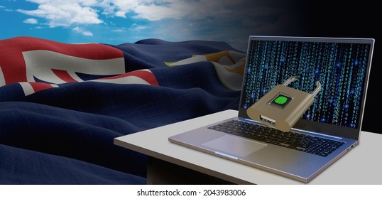 Waving national flag of the Anguilla. Concept for information technology and data security safety to prevent cyber attack. Internet and network security.