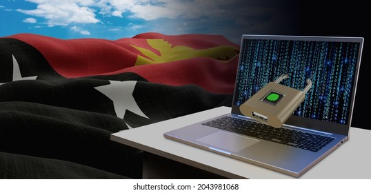 Waving national flag of the Papua New Guinea. Concept for information technology and data security safety to prevent cyber attack. Internet and network security. - Powered by Shutterstock