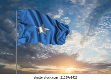 Waving National Flag Of Somali In Beautiful Sky