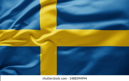 Waving national flag of Sweden