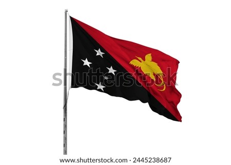 Waving Papua New Guinea country flag, isolated, white background, national, nationality, close up